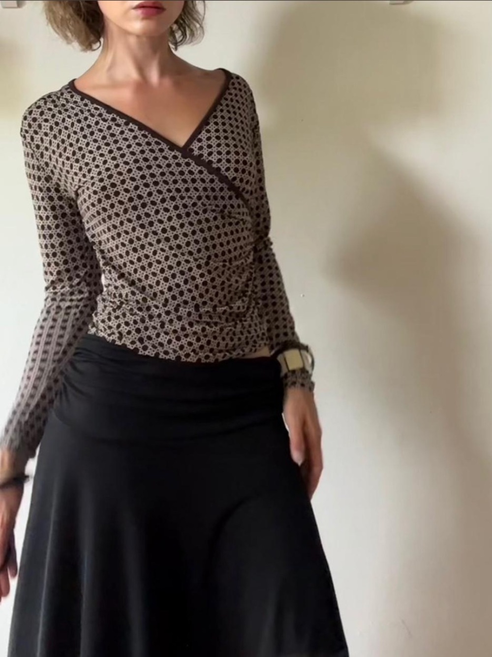 Monogram print wrap top— Unlabeled Vintage